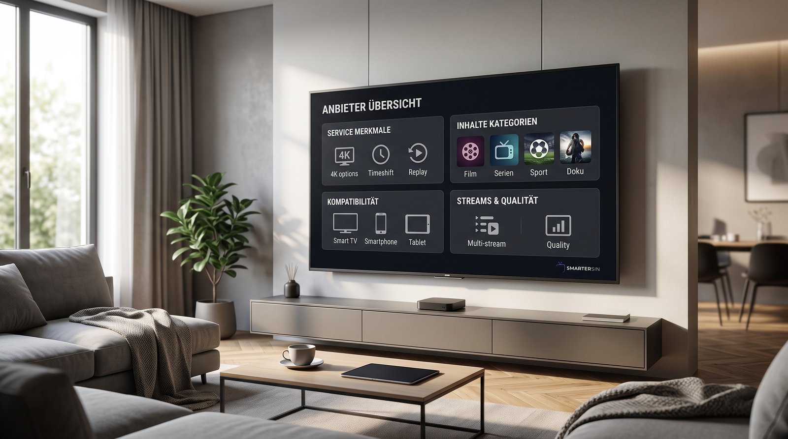 IPTV Anbieter Vergleich Deutschland mit Smart TV und moderner Streaming-Technologie